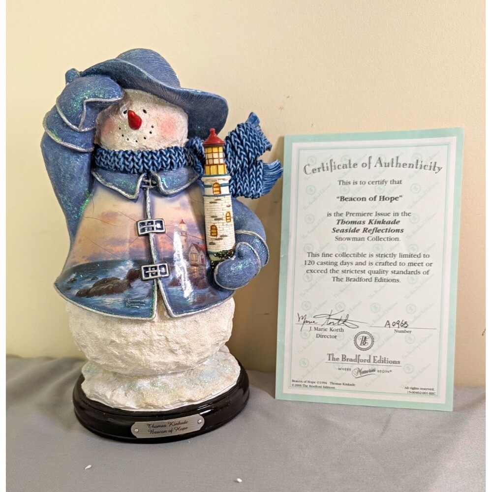 The Bradford Editions Thomas Kinkade Beacon of Hope Snowman Figurine 11in LE